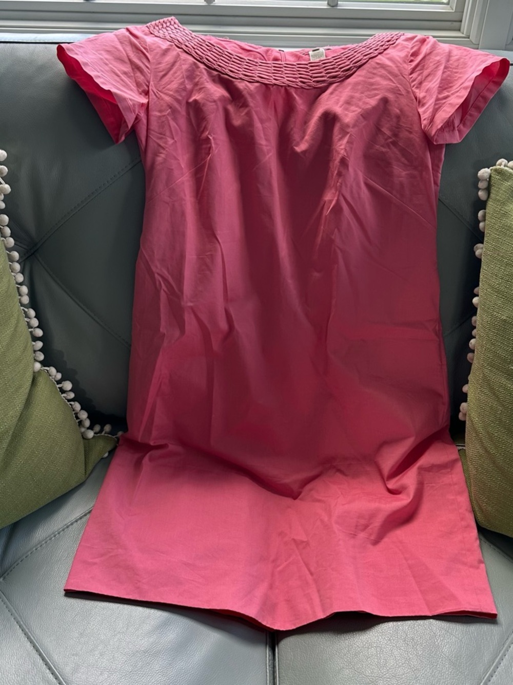 J. Crew Coral Pink Smocked Neck Shift Dress